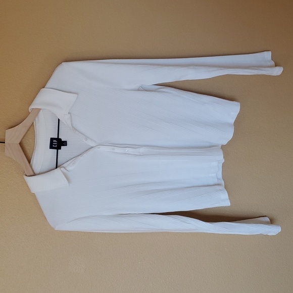 GAP Henley Polo Women's White Ribbed Long Sleeve Top Large White - Picture 8 of 9